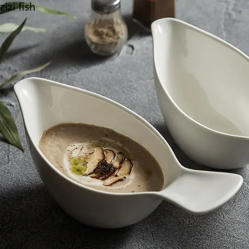 

White Bird Shaped Bowl Ceramic Salad Bowl Thick Soup Bowl Dessert Snack Bowls Spaghetti Bowls Restaurant Specialty Tableware