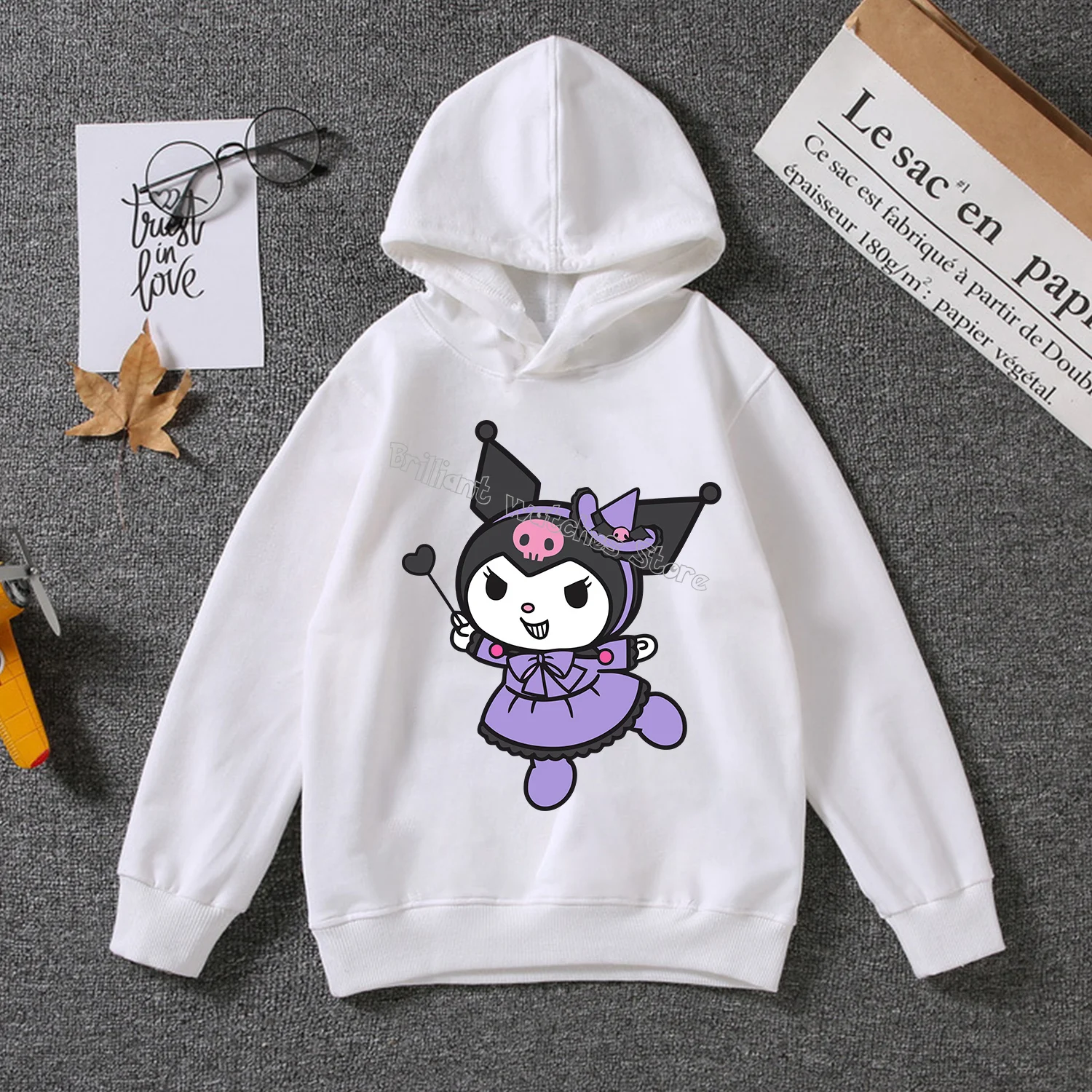 Kuromi Thin Hoodie for Children Cute Sanrio Cartoon Clothing Girls White Clothes Trendy Sweatshirt Fashion Long Sleeve Tops Gift