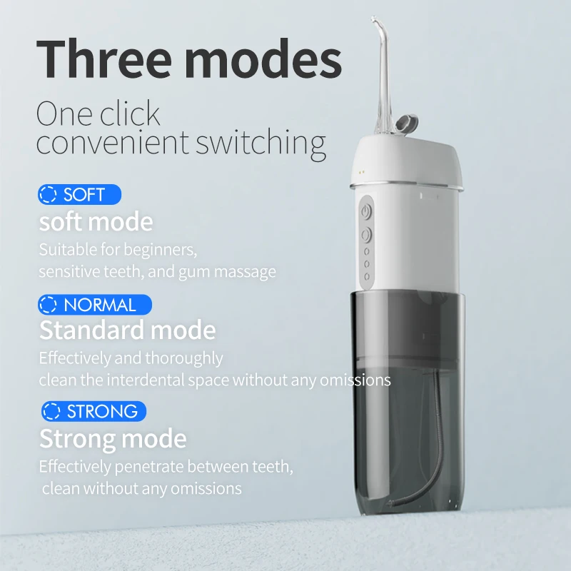 Portable Travel Water Flosser Rechargeable Oral Irrigator Teeth Clean Device IPX7 Dental Spa Jet 3 Modes 230mL Tank 5 Nozzles view 6