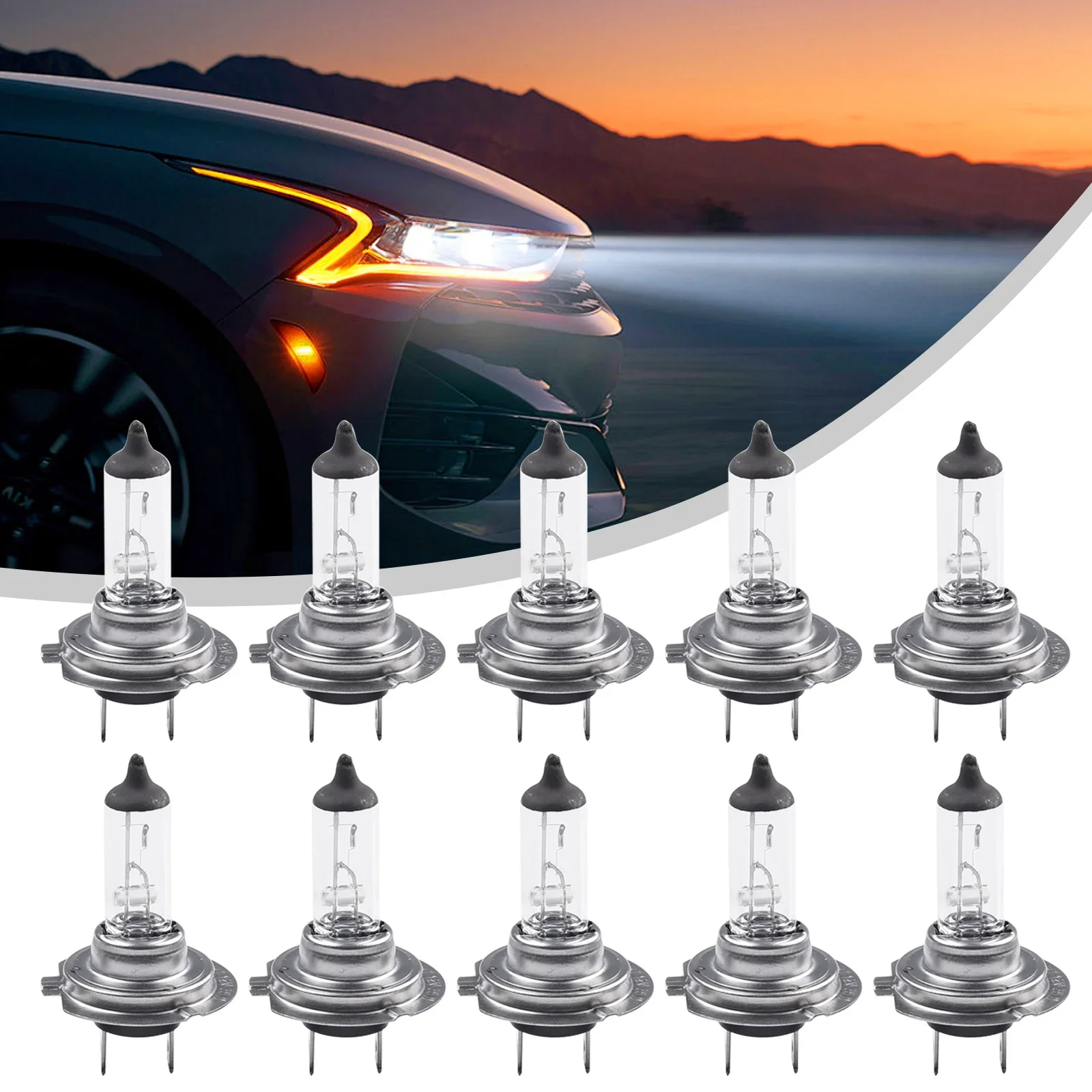 

10PCS H7 55W 12V Car Halogen Headlight Bulb Ultra White Car Light Bulb Headlight 12V DC 6000K Warm Yellow High & Low Beam