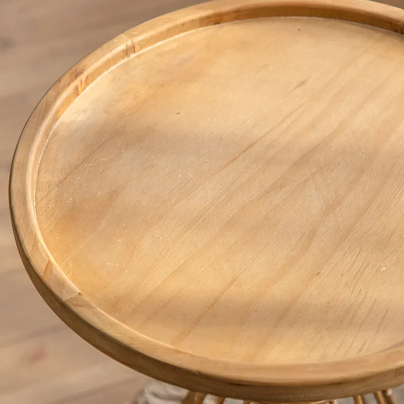 New living room balcony solid wood small round table golden personalized negotiation table, simple literary coffee table