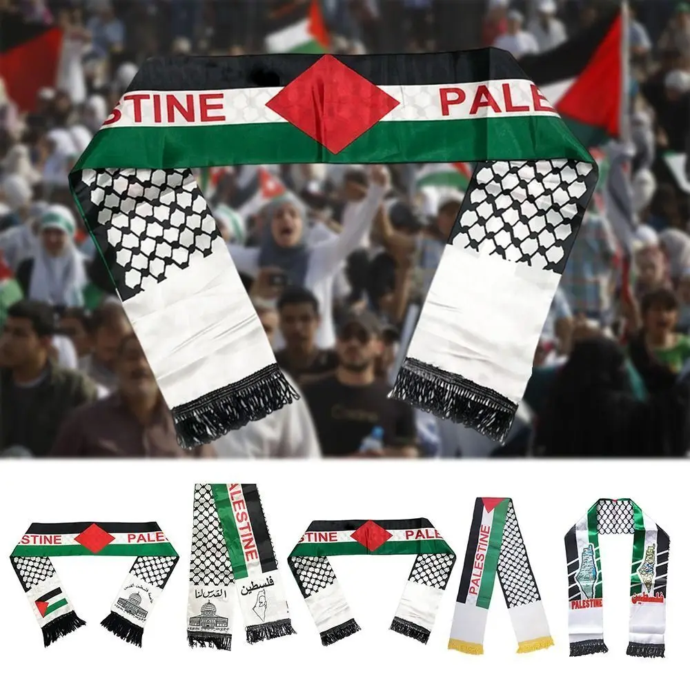 Bufanda de satén con estampado de la bandera nacional de Palestina, pañuelo personalizado para el cuello, chal del Día Nacional de Palestina, 14x130cm