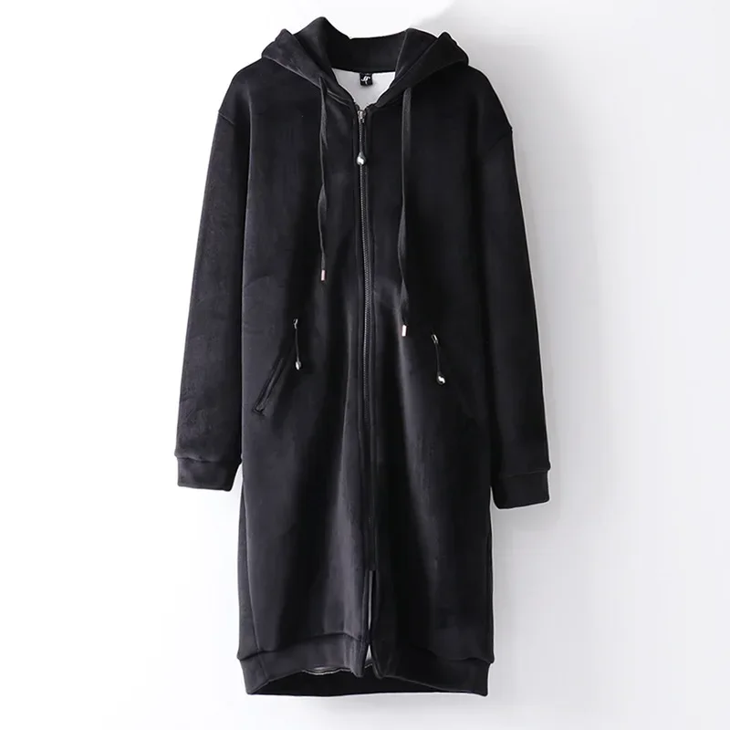 New Autumn Hoody Thick Warm Hooded Basic Coats Women Sweatshirts Casual Loose Lady Winter Long Black Winter Fleece Hoodies Femme