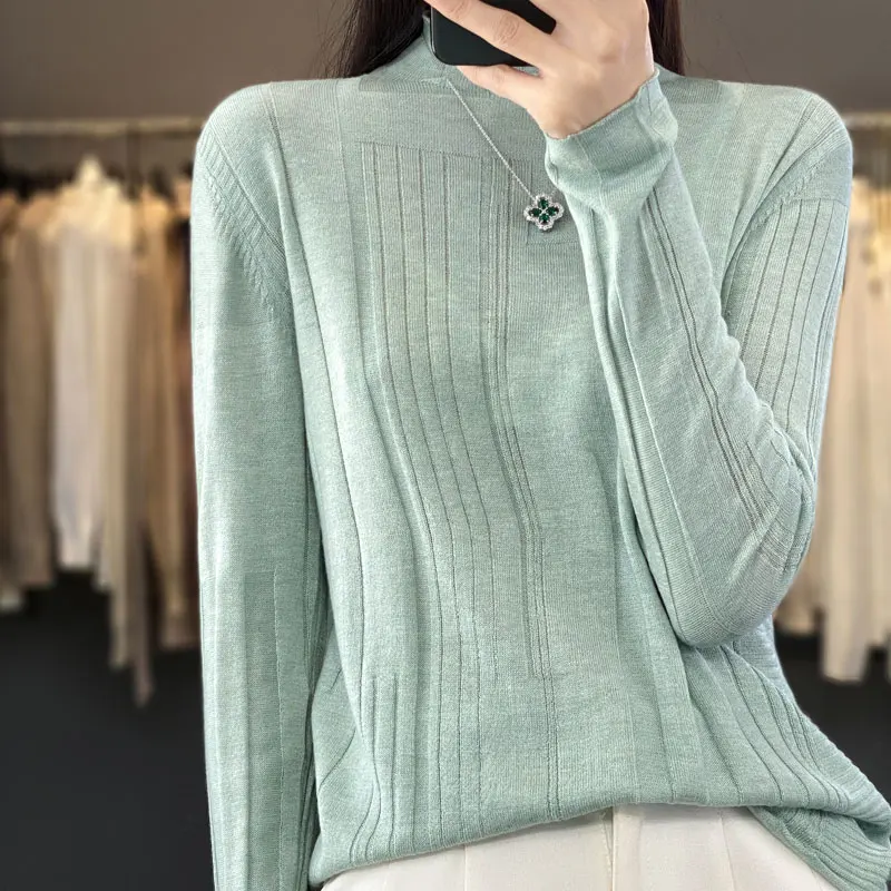 Frühling Und Herbst Neue Reine Wolle frauen Lose Halbe High Neck Pullover Pullover Mode Dünne Vielseitig Gestrickte Kaschmir Unterlage