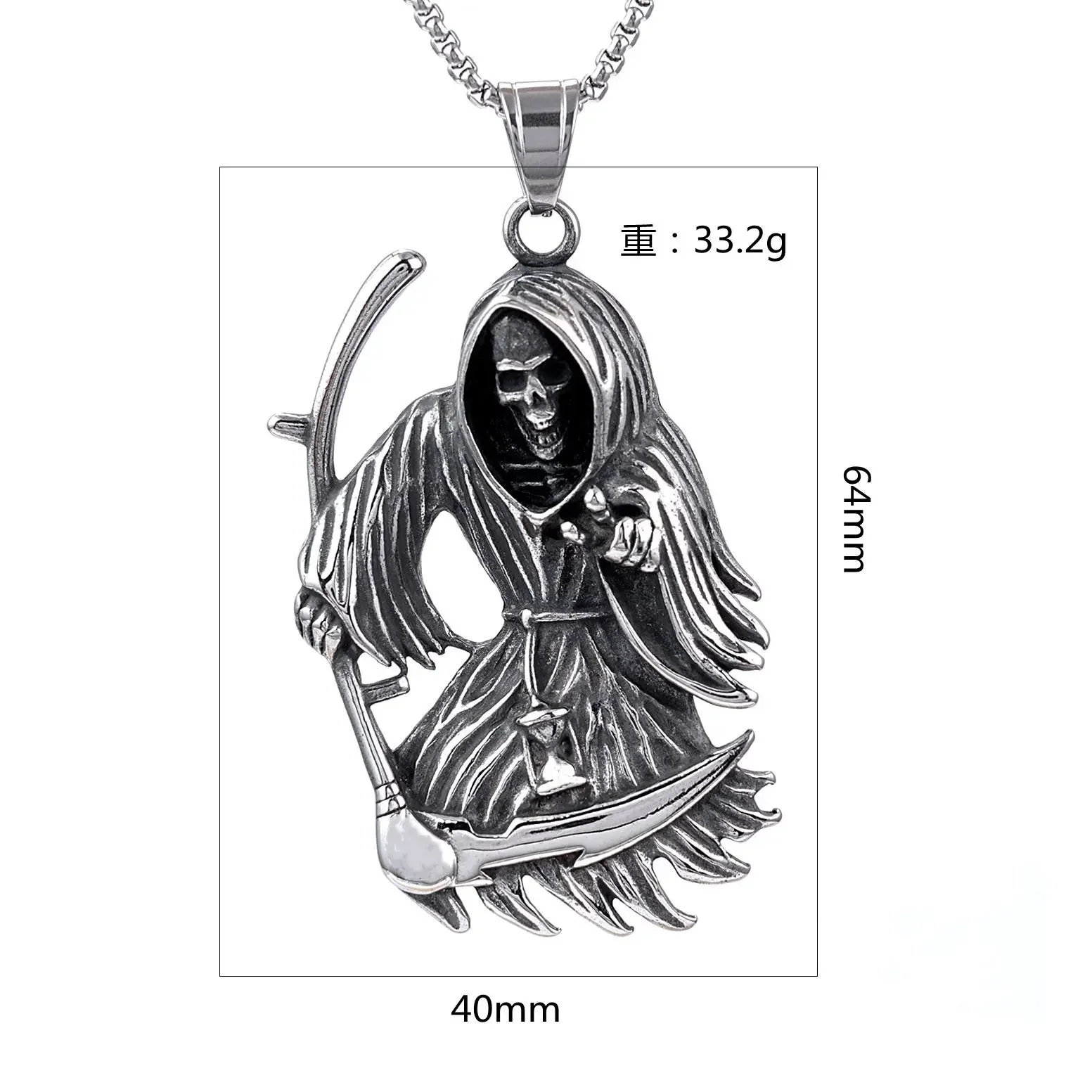 Boutique Jewelry Hip-Hop Fashion Retro Stainless Steel Sickle Skeleton Death Pendant Necklace Clothing Accessories Party Gifts