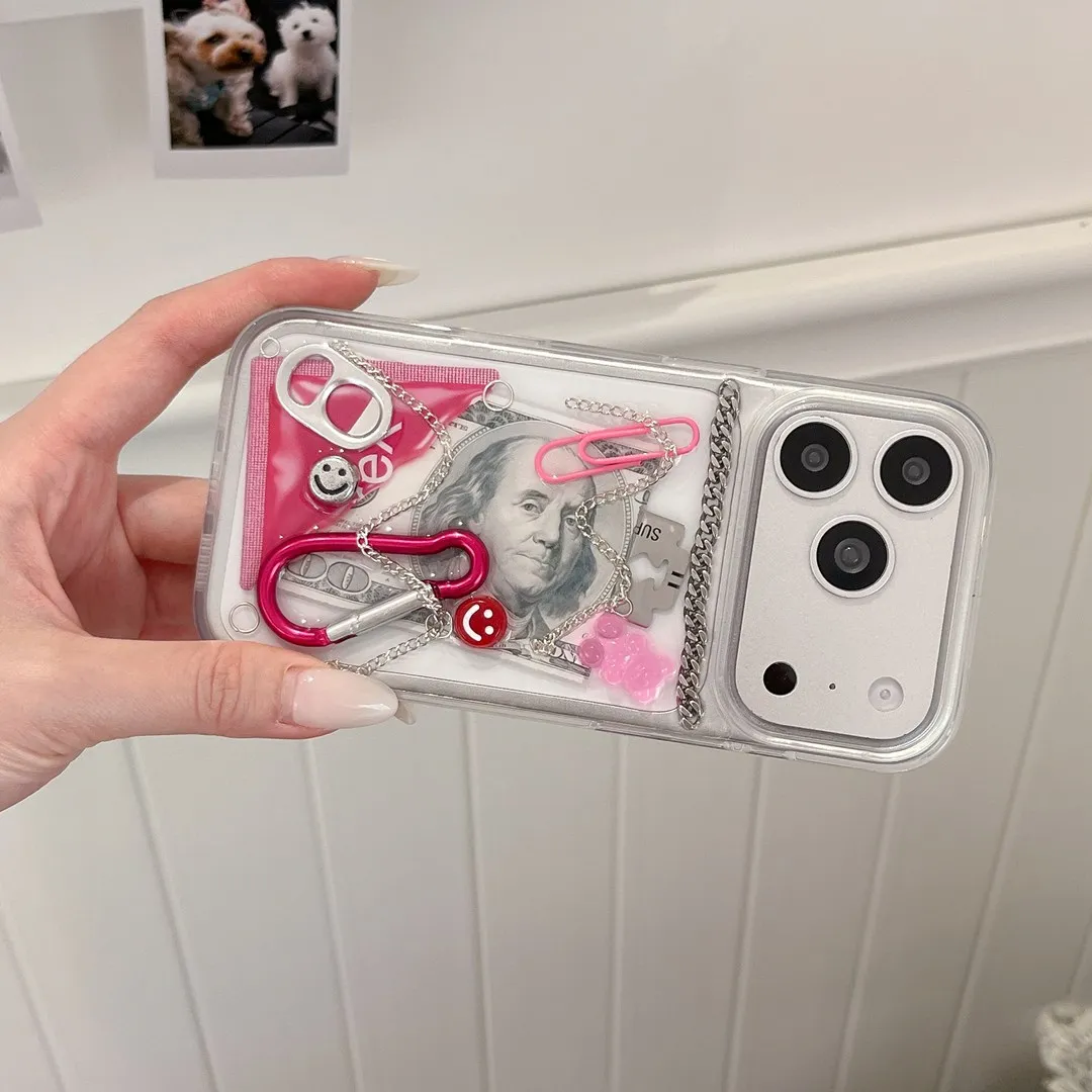 Kreative 3D-Kette, Dollar-Ring-Haken, Büroklammern, Handyhülle für iPhone 17, 16, 15, 14, 13, 12, 11, Pro Max, stoßfeste Abdeckung, Geschenke – Detail 2