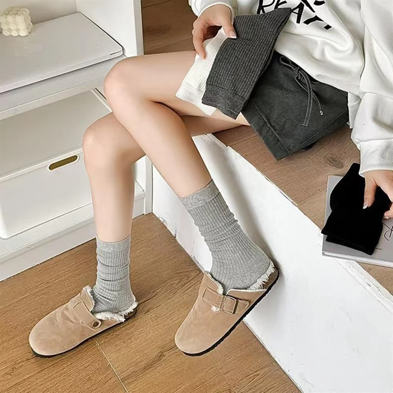 1/6 Paar Damen-Halbsocken für Herbst und Winter, einfarbig, warm, bequem, modisch, schlicht, im koreanischen Stil, lässig, gestapelt. – Detail 9