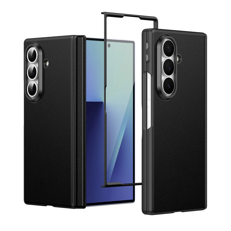 

PU Leather Intellgent Control Buttons Phone Case For Samsung Galaxy Fold 7 6 5 4 5G Screen Protect Film Wireless Charging Cover
