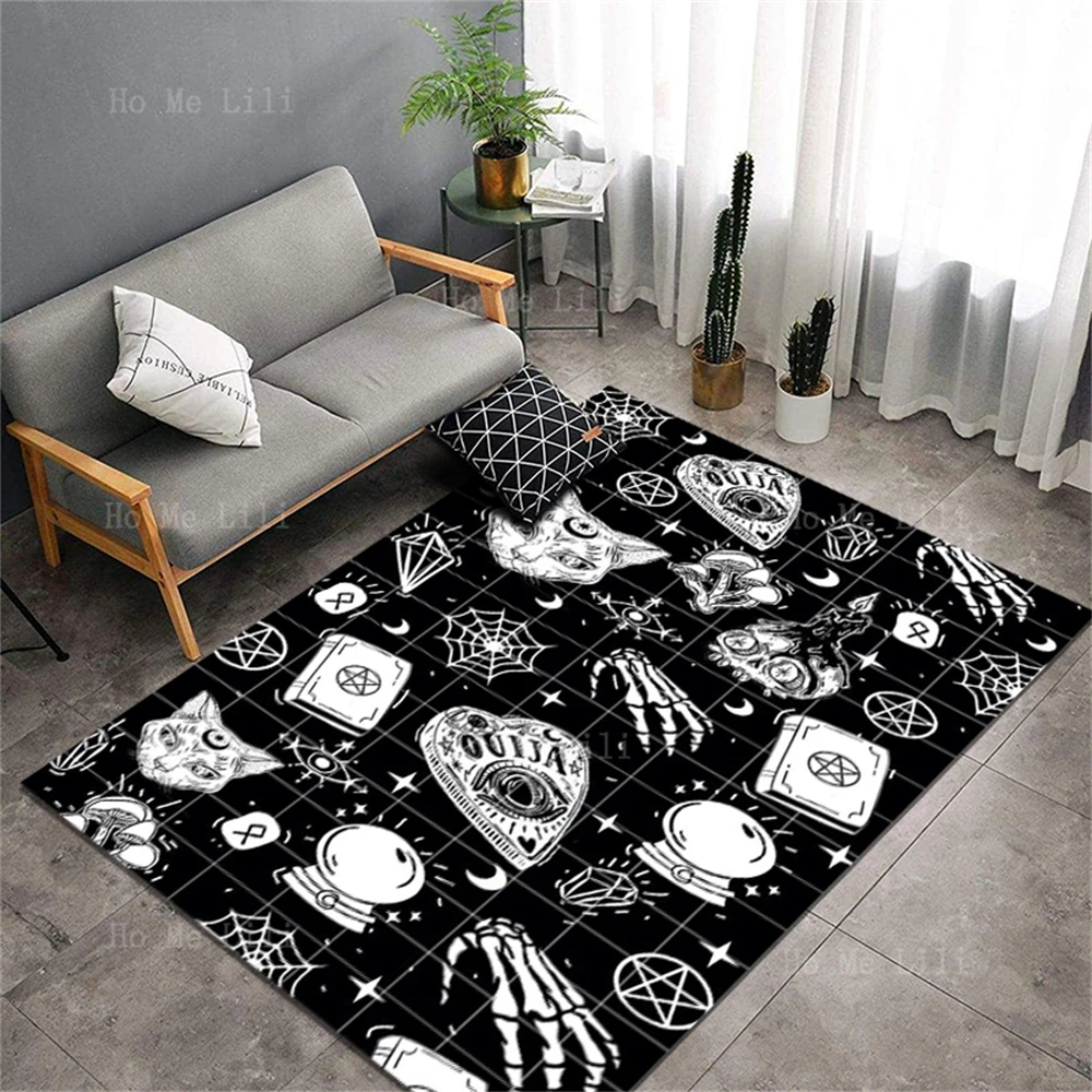 Halloween Ghost Background Scary Pumpkin Head Bat Cat And Spider Web Non Slip Flannel Floor Rugs