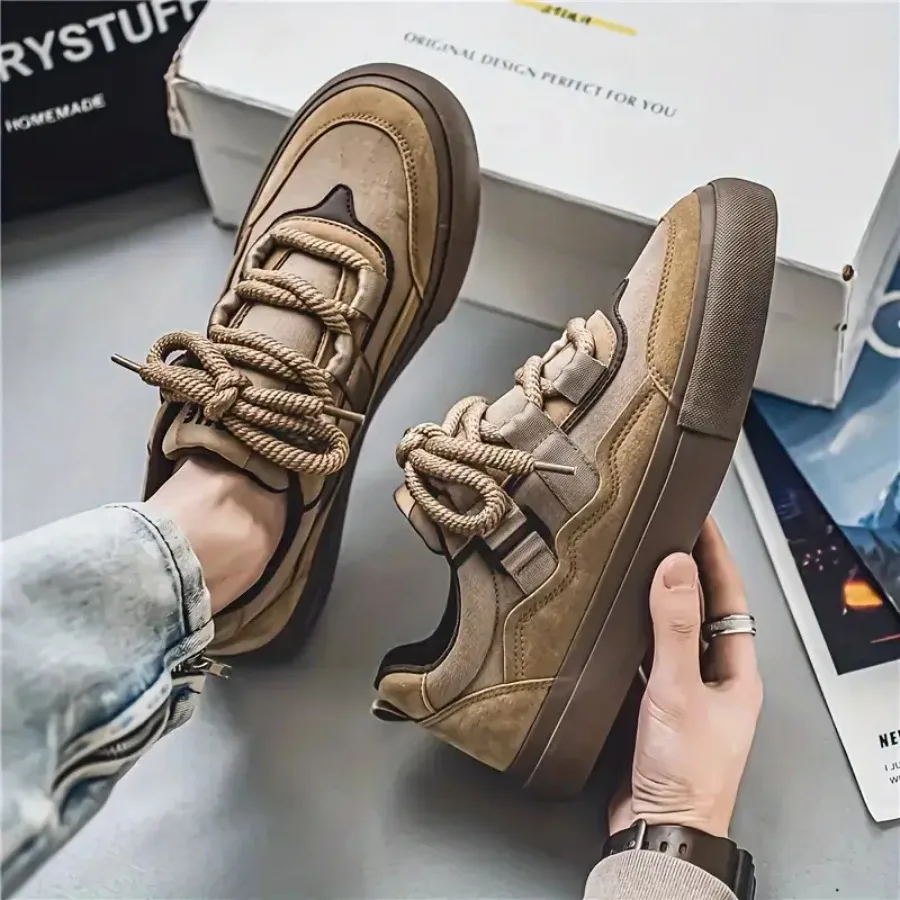 

Classic Canvas Sneakers for Men Featuring a Robust Vulcanized Sole And Trendy Wide Laces Perfect for Any Season with a Laid-Bac