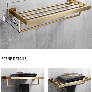 Luxusgold gebürstete Wandbaugruppe Edelstahlkleid Haken schwarz hygienische Papierhandtuchbadezimmer Dekoration Zubehör 10 Hauptverkaufs -Badezimmer -Kits - №6