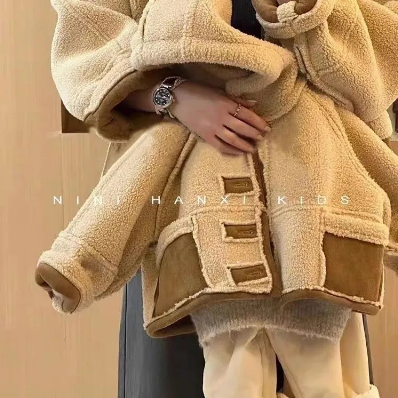 Boys and Girls Coat Autumn/Winter New Style Children\'s Double sided Wear Lamb Wool Thick Warm Jacket