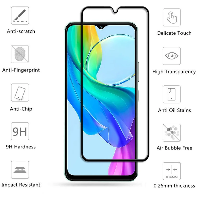 Стекло с полным покрытием для Vivo Y03, закаленное стекло для Vivo Y03, защита экрана, HD защитная пленка для объектива телефона Vivo Y03