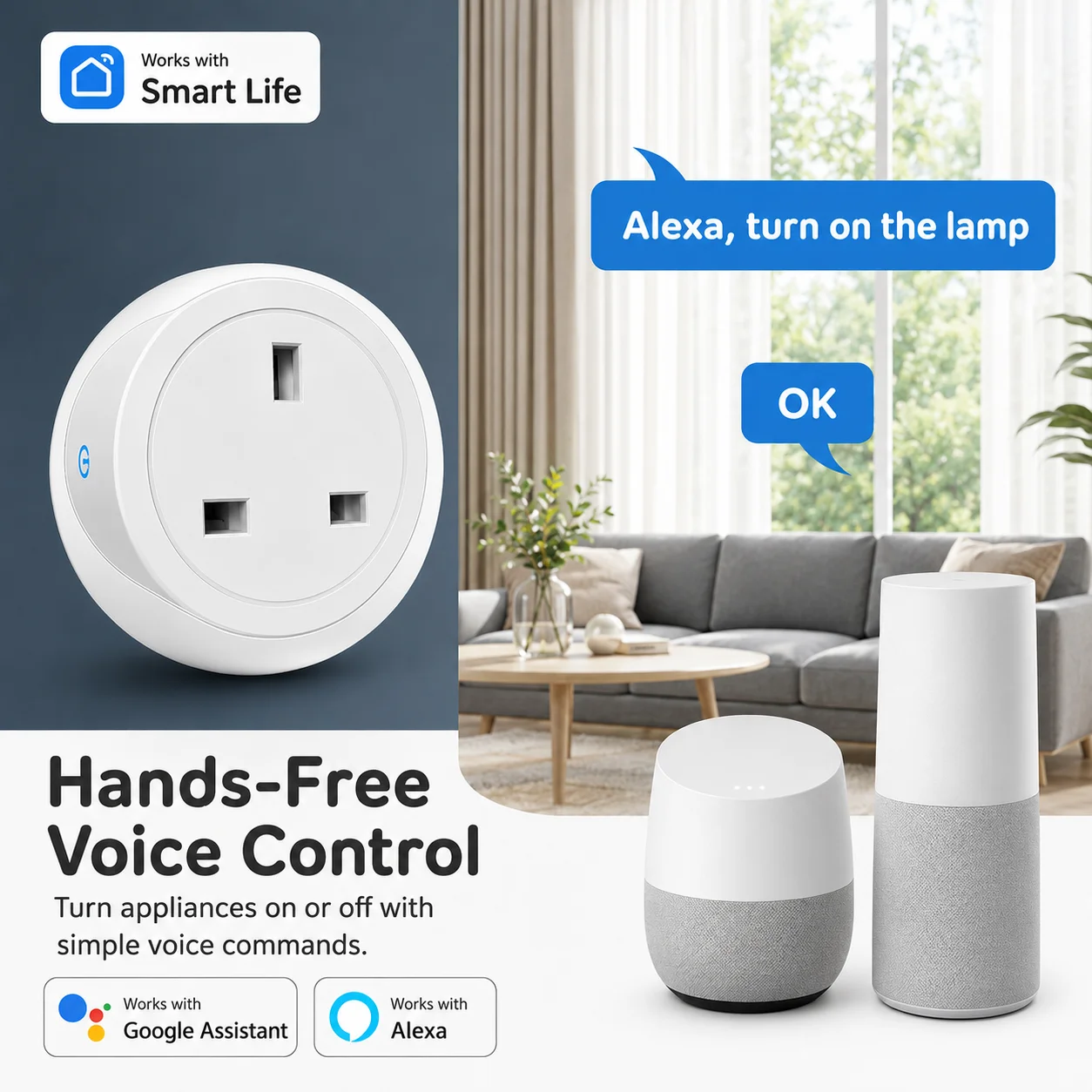 Tuya UK Smart Plug WiFi Bluetooth Energy Monitor Voice Control Alexa Google Timer Remote App Home Automation Mini Socket Plug view 3