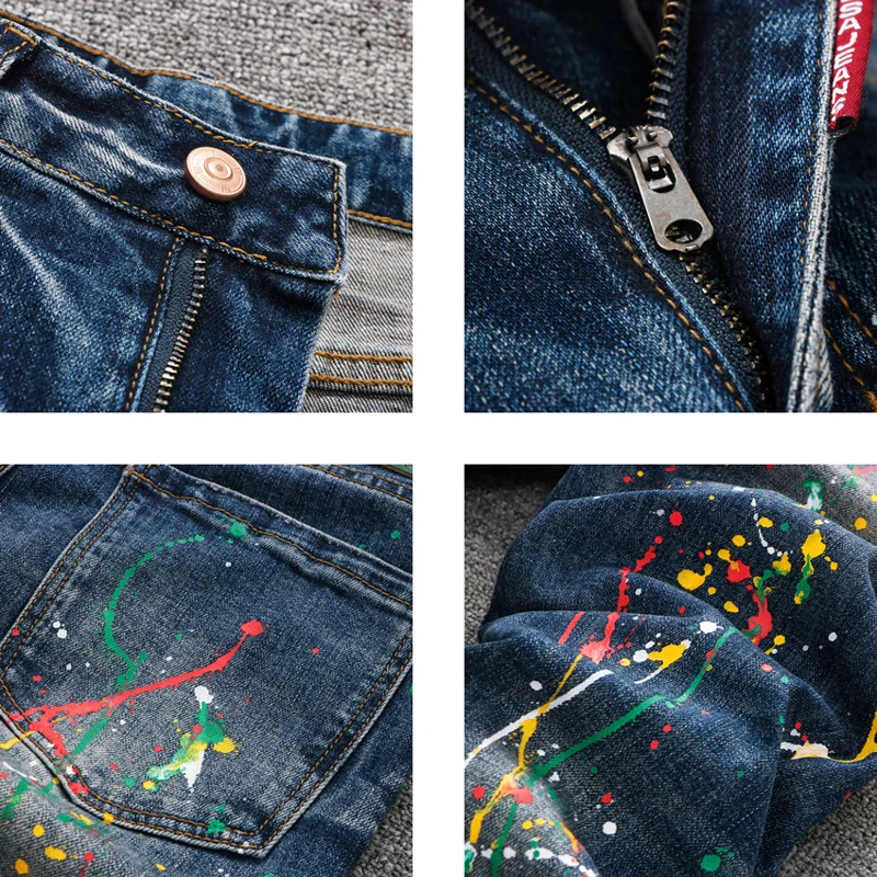 الشارع نمط موضة الرجال الجينز الرجعية الأزرق رسمت مصمم سليم صالح ممزق جينز الرجال تمتد بنطلون الهيب هوب الدينيم السراويل Hombre