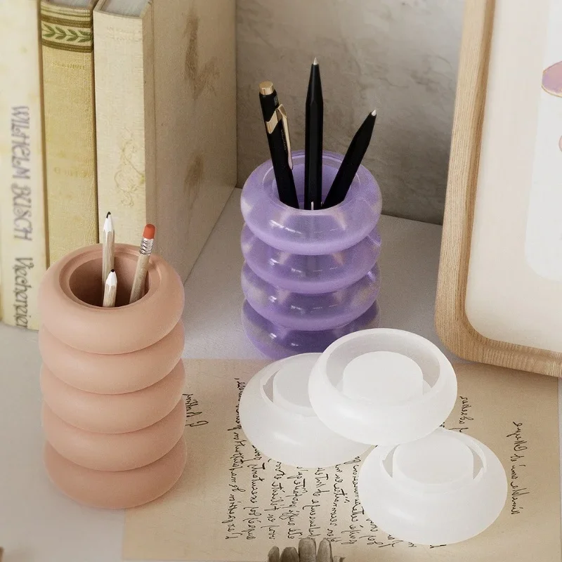 Gypsum Candle Cup Silicone Mold DIY Multifunctional Stackable Pen Holder Storage Box Resin Epoxy Mold Home Decoration Storage