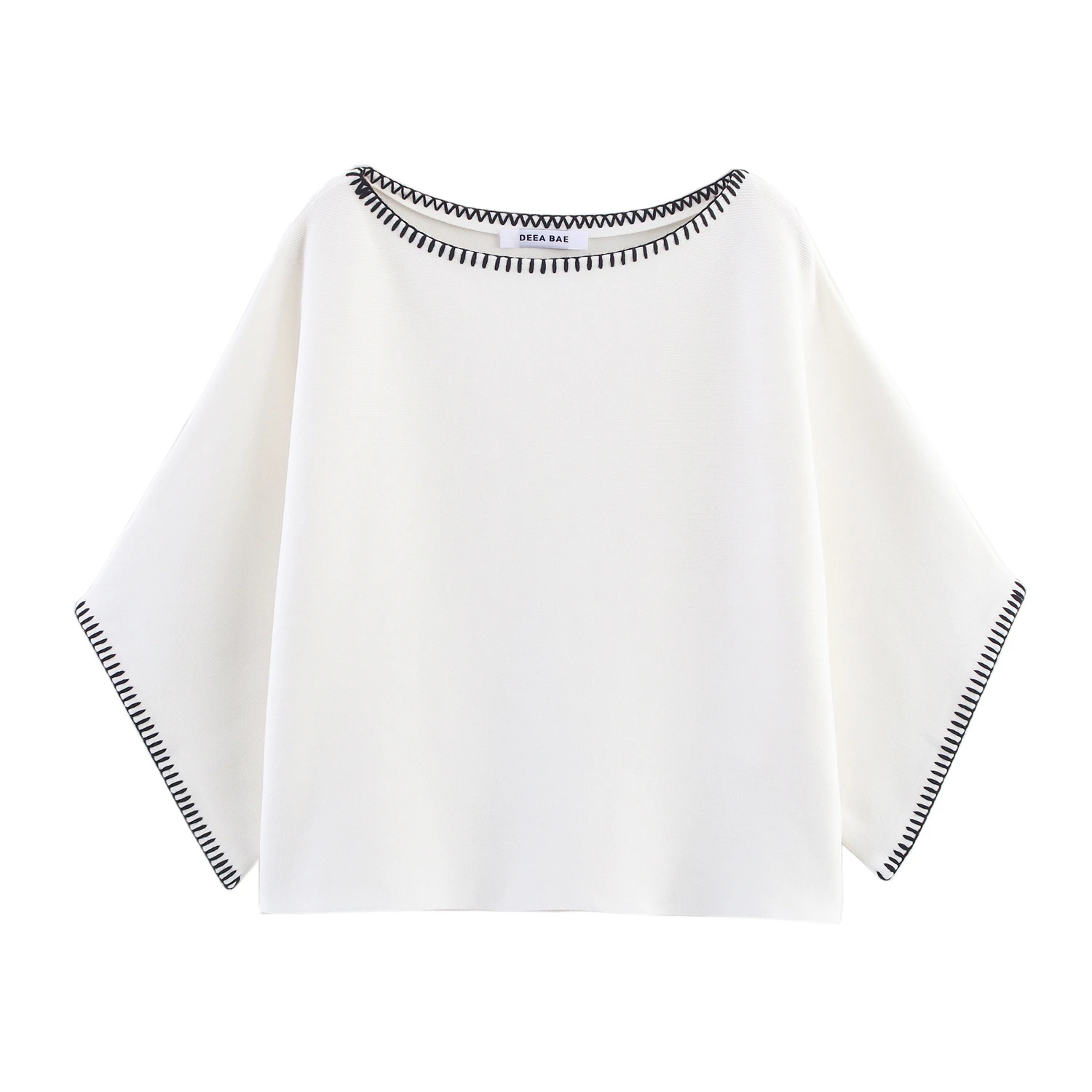 Deeabae feminino outono nova coleção cor contrastante bordado em torno do pescoço camisa de malha conjunto meia saia