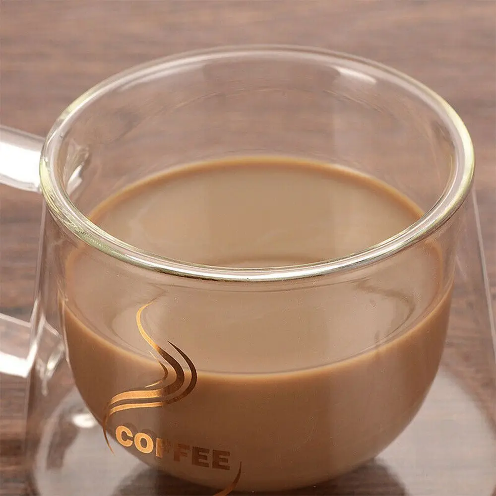 150-450ml Anti Scalding Insulated Double Wall Clear Coffee Tea Cup Double Cup Breakfast Mug with Handle