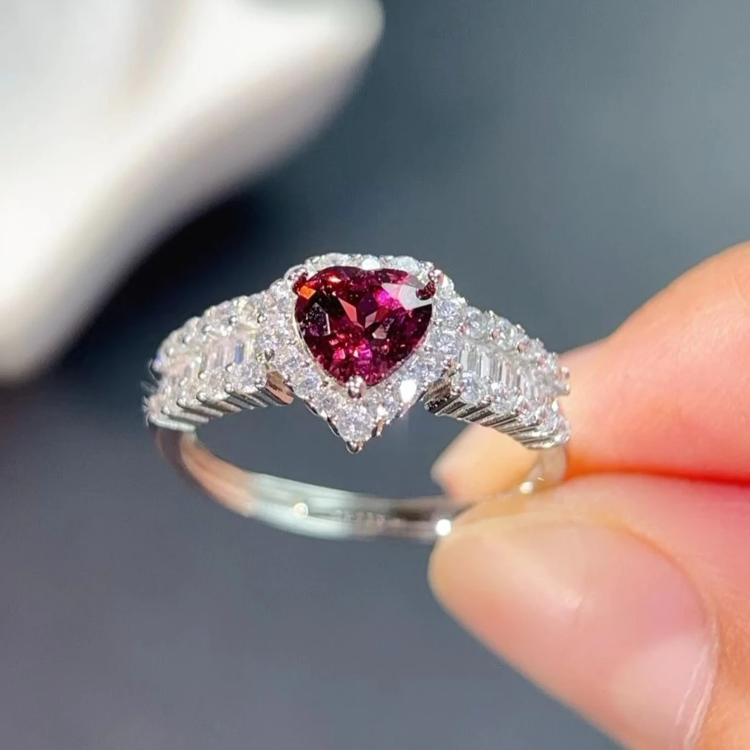 Genuine 925 Silver Garnet Ring 6mm 0.6ct Natural Pyrope Garnet Ring with Jewelry Certificate Gift for Women