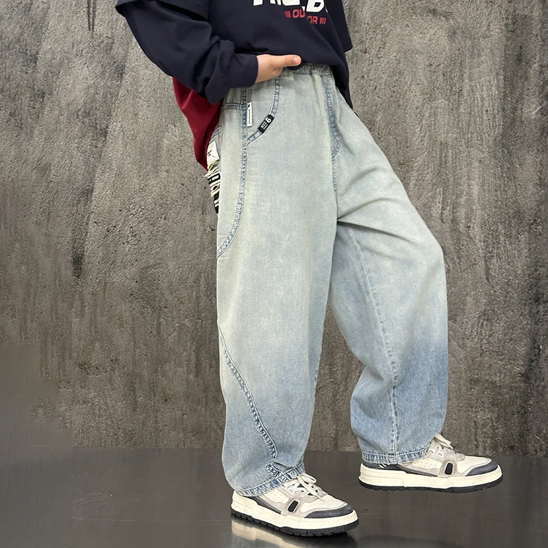 Spring Summer Kids Children Lightweight Gradient Blue Jeans for Boys Casual Anti-Mosquito Denim Pants Thin Trousers 5 7 9 11 14Y