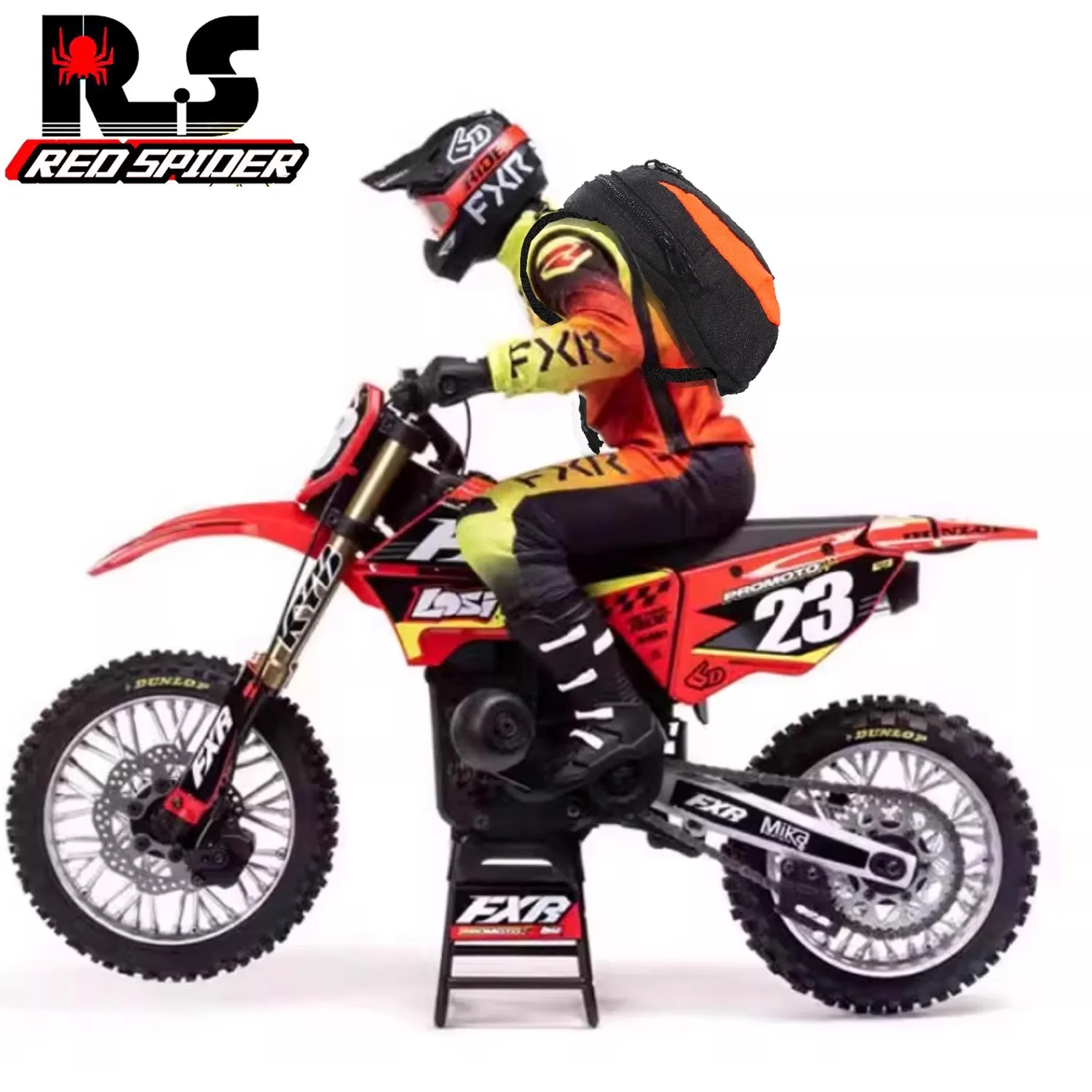 RS Red Spider produces LOSI 1/4 Pyroto MX remote-controlled electric off-road motorcycle simulation rider backpack