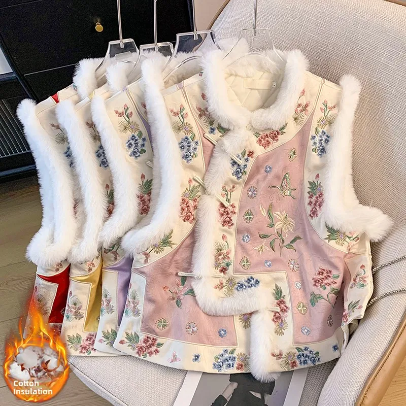 

New Chinese Sle Tang Suit Heavy Embroidery Asymmetrical Lapel Button Thiened Cotton Jaet Women's Faion Outerwear