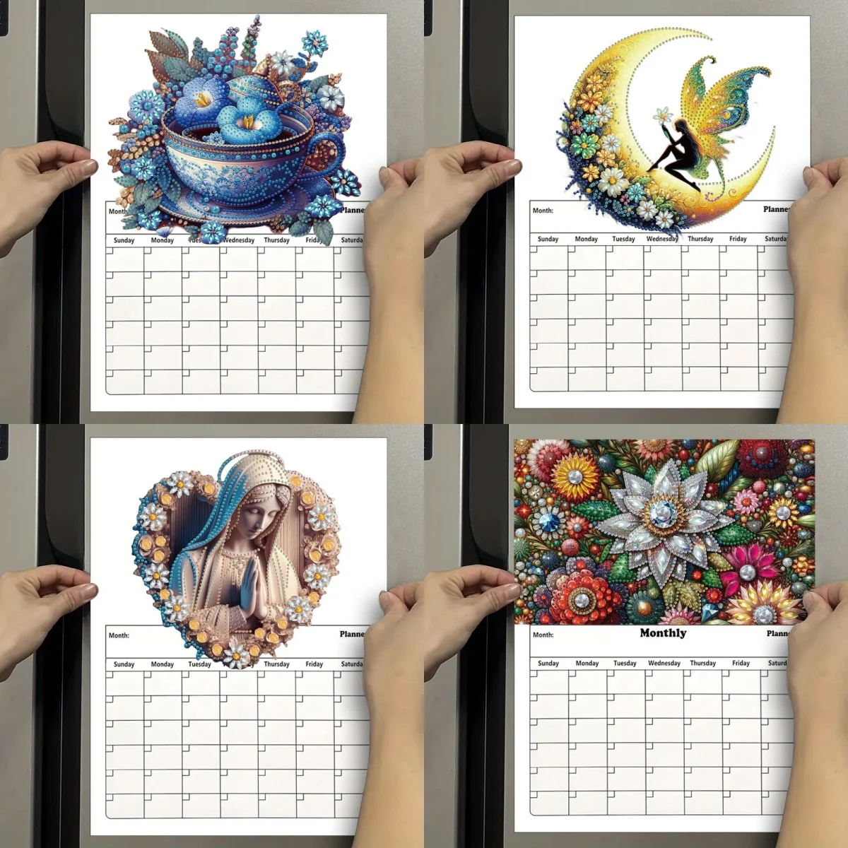 

1-piece set, 5D DIY diamond painting, dreamy flowers, wipeable whiteboard, magnetic calendar, fridge magnets