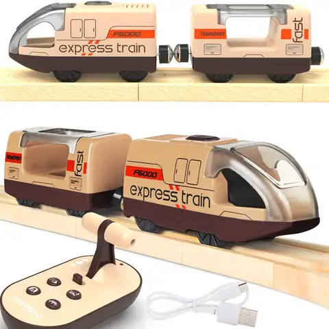 TOPLIVING Track Accessories Remote Control Train, Battery Operated Locomotive Train for Wooden Track, Motorized Train