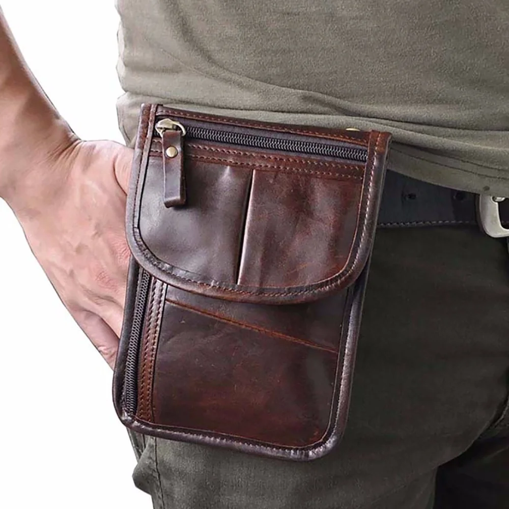 Oil Wax/Crazy Horse Genuine Leather Men Fanny Waist Pack Vintage Cross Body Shoulder Bag Male Belt Purse Case Mobile Phone Bags