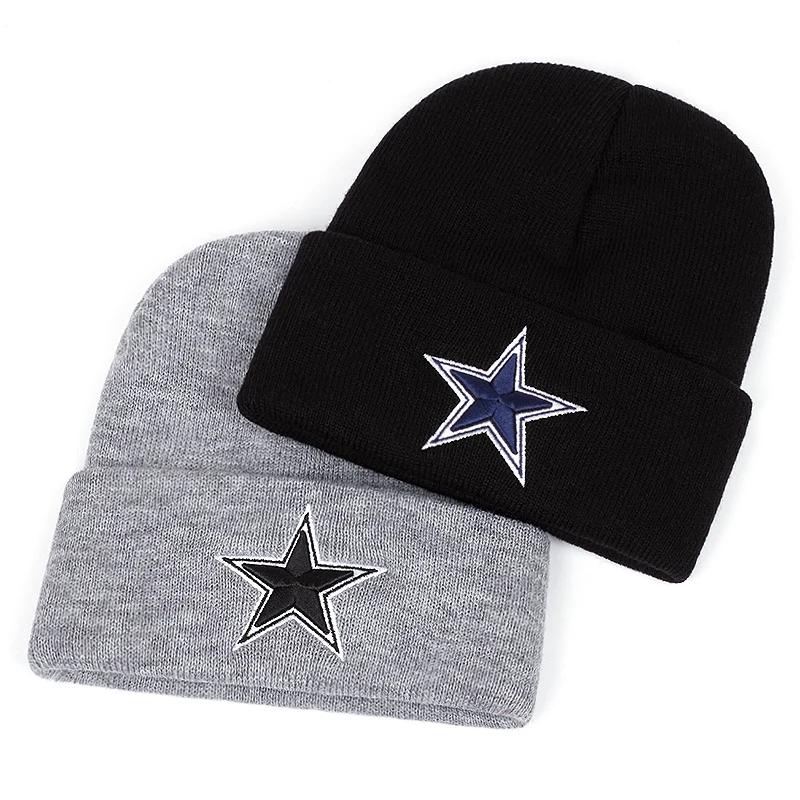 Soft Beanie Hat Men Acrylic Fashion Pentagram Embroidery Knitted Caps For Men Casual Winter Hat Women 2023 Warm Bonnet Homme