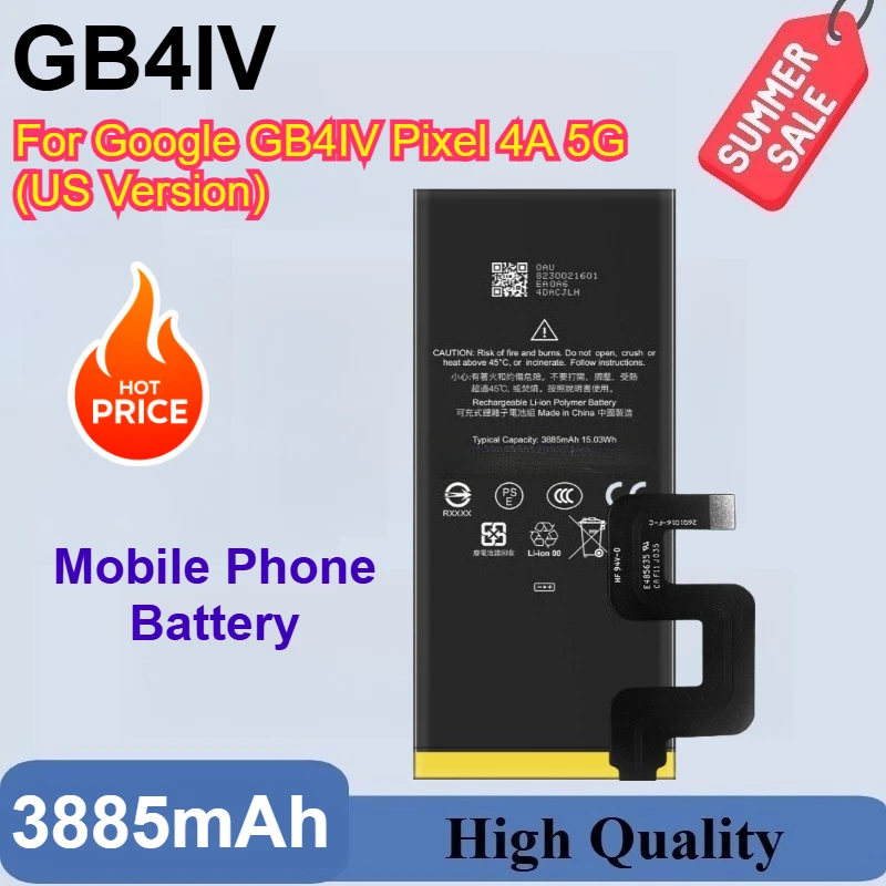 

100% New GB4IV 3.87V 3885mAh Mobile Phone Battery For Google GB4IV Pixel 4A 5G American Version Dedicated Replacement Batterie