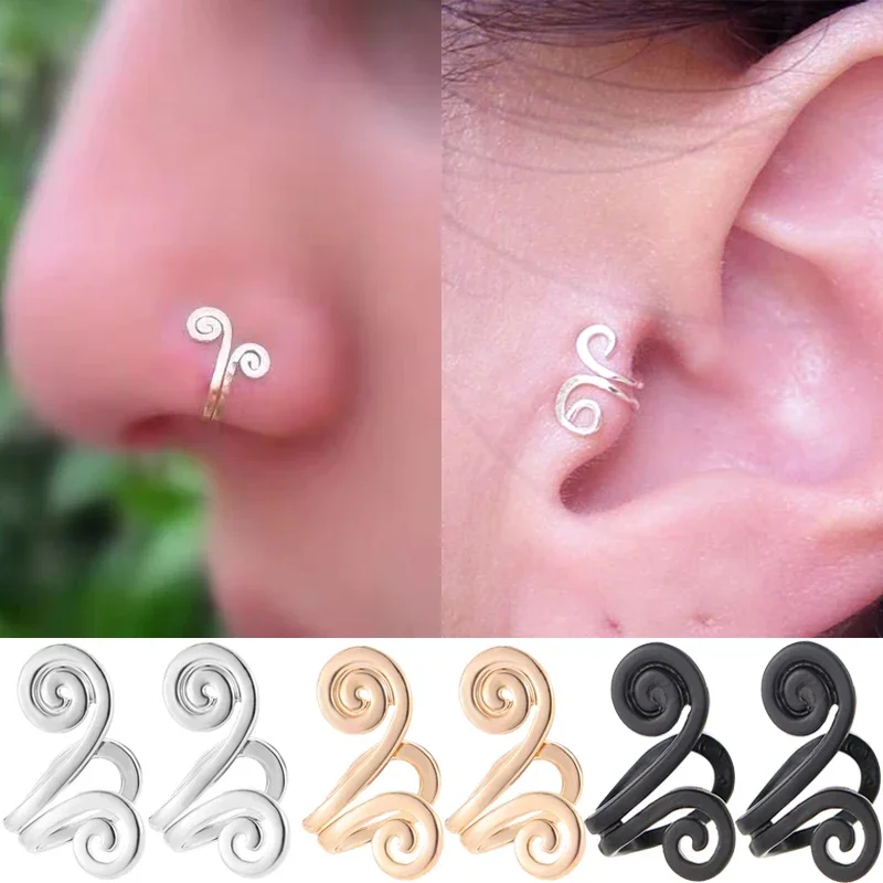 5pcs Swirl Snail Nose Clip Tragus Clip Ear Cuff Earrings Women Girls Fake Pierced Earlobe Studs No Piercing Earring Jewelry Gift