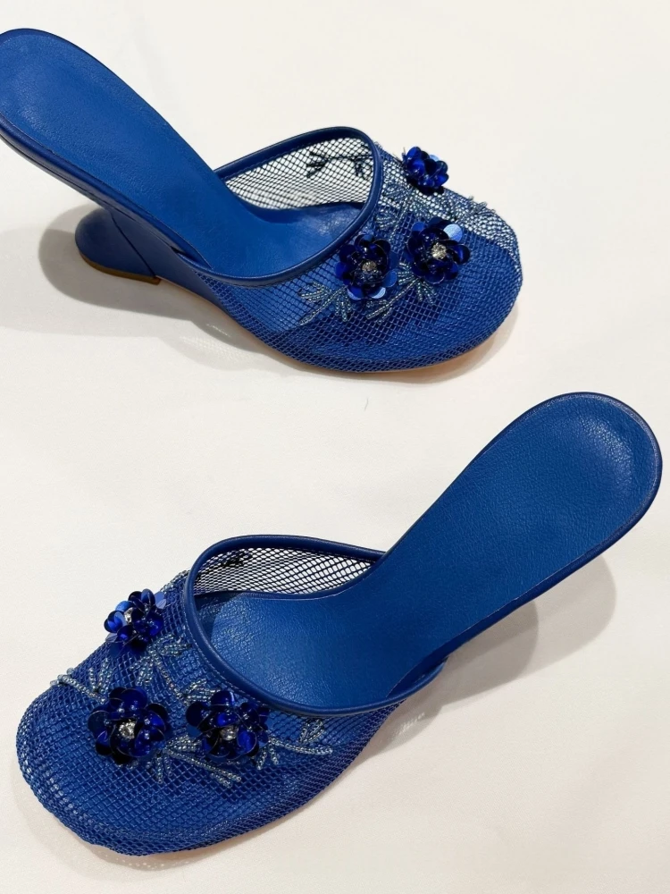 2026 New Women Mules Sandals Mesh Hollow Out Thick Sole Wedge Heels Summer Slip on Open Toe Casual Female Slippers image 3