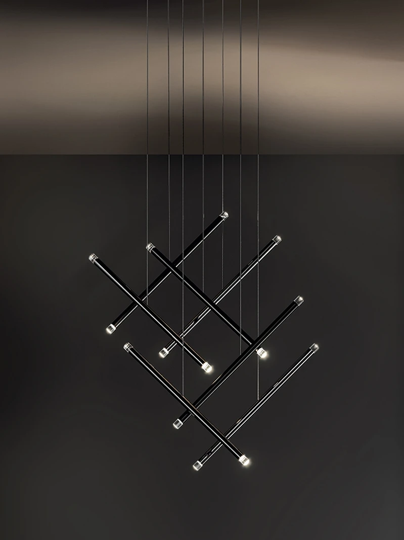 Modern LED Creative Black Round Tube Design Chandelier Duplex Loft Stair Hanging Stair lamp Home Interior Lighting Decoration