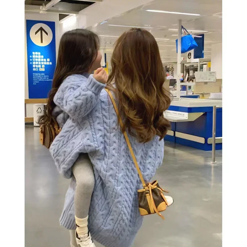 Mother And Daughter Sweater Mom And Son Matching Clothes Equal Korean Fashion Children\'s Clothing Women Winter Knit Tops Jumper