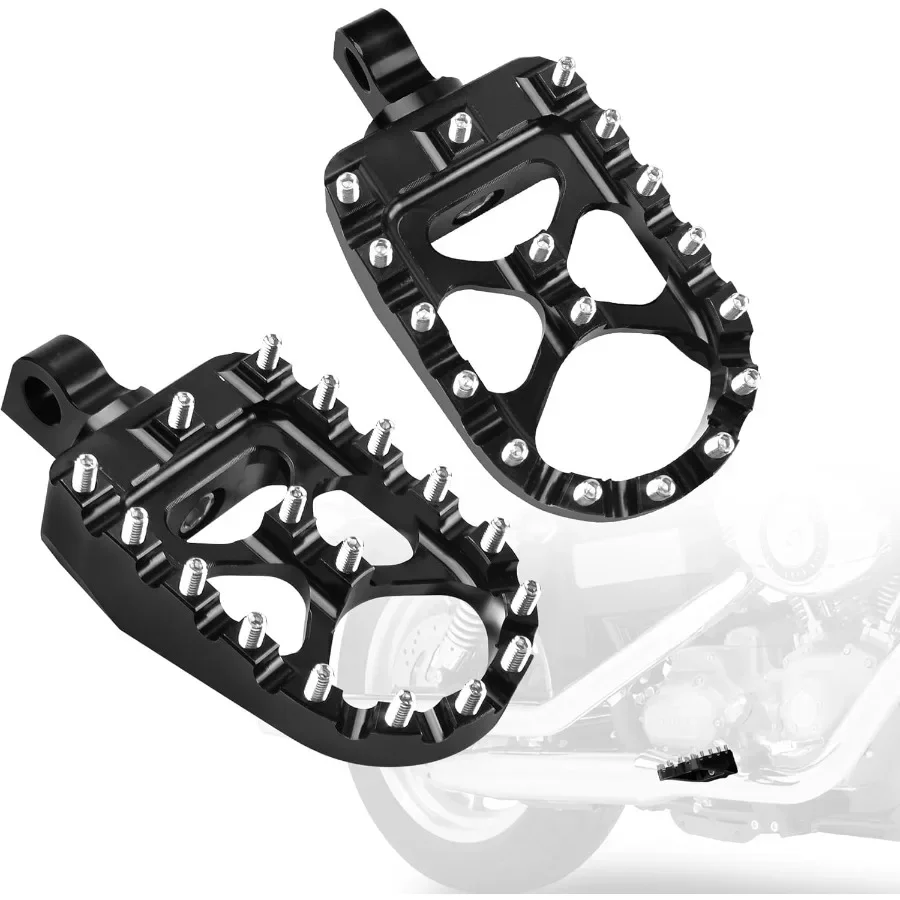 

360 Rotating Motorcycle Foot Pegs for MX Chopper Bobber Style CNC Machined Wide Footrest Pedals with Male Mount Design Compatib