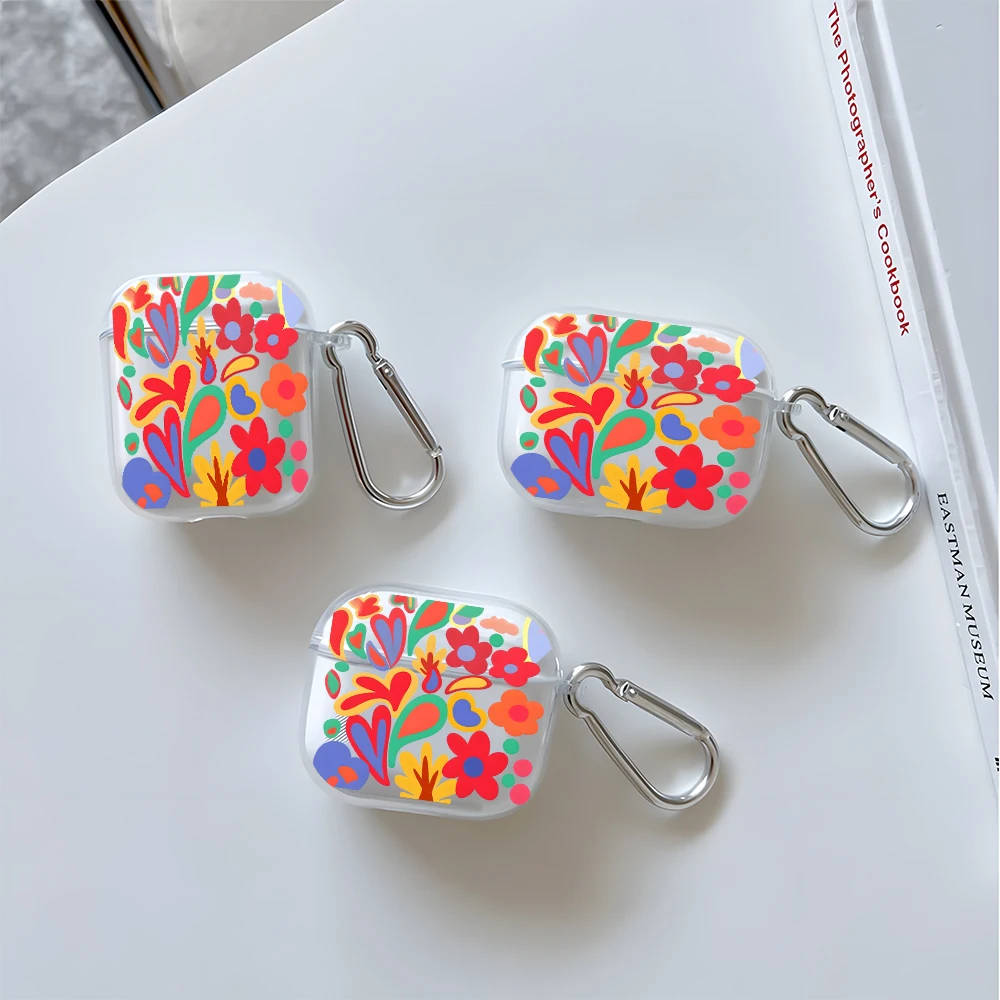 Colorful Abstract Floral Clear Earphone Case for AirPods 4/2/3/1 Earbuds Case For AirPods Pro 2/Pro 3/Pro TPU Protective Cover view 3