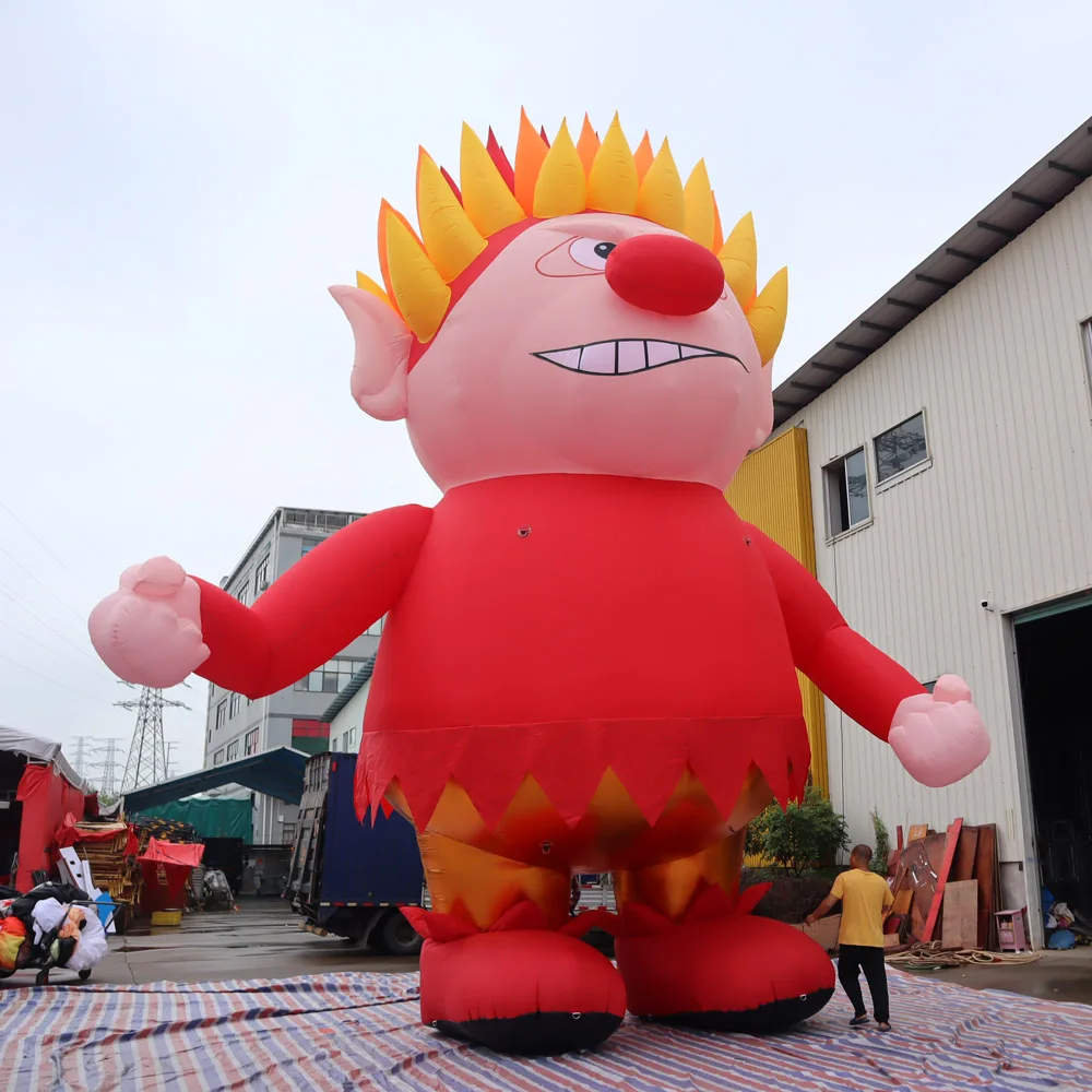 Mezclador de calor inflable gigante para exteriores con luces Led, mascota de fuego enojado inflable rojo, dibujos animados para decoración navideña