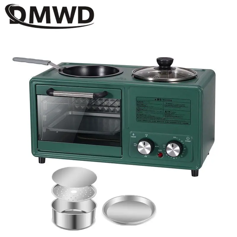 DMWD 4 in 1 Household Electric Breakfast Machine Toaster Frying Pan Mini Oven Bread Pizza Maker Hot Pot Steamer Boiling Pot