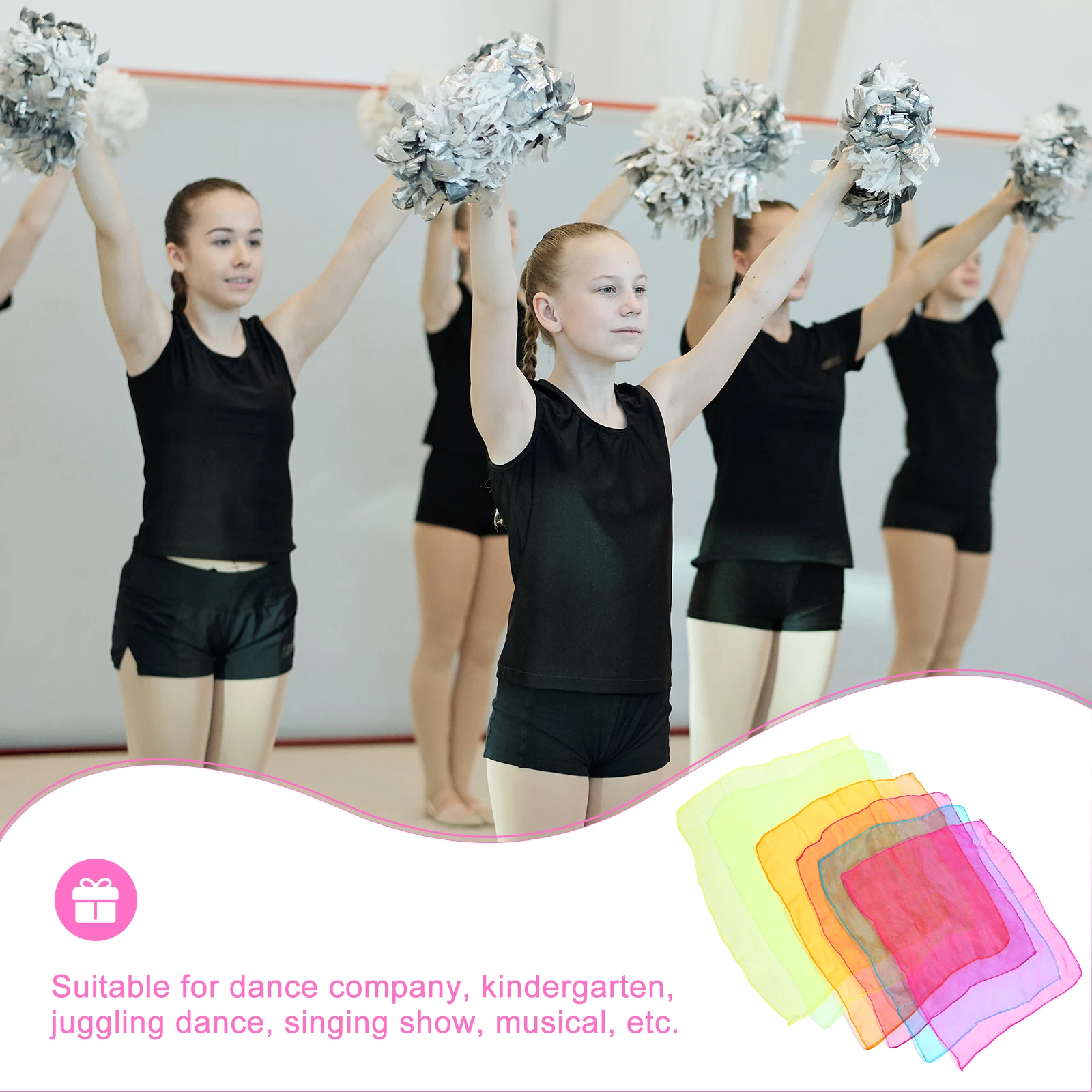 

12pcs Square Dance Scarves for Kids Multicolor Juggling Scarves 100% Nylon Children Dance Accessories Perfect for Show Travel