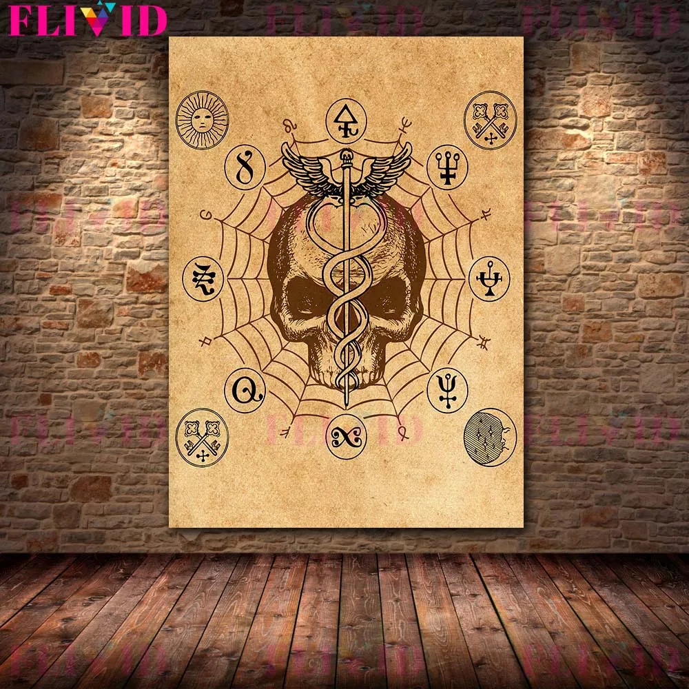 Mysterious Pagan Witchcraft Magic Symbol Vintage Wall Art Canvas Painting Zodiac Sign Retro Art Poster And Print Home Decoration