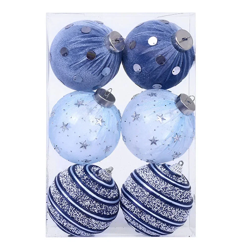 

6 Piece Set of Foam Christmas Balls Wrapped in Cloth Ornaments for Tree and Holiday Decoration in Homes Offices and Venues