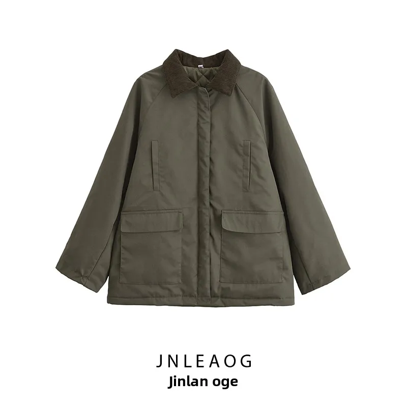

JNLEAOG New Women's Street Sle Cotton Jaet Zipper Splice Collar Workwear Design Long Sve Autumn Outerwear