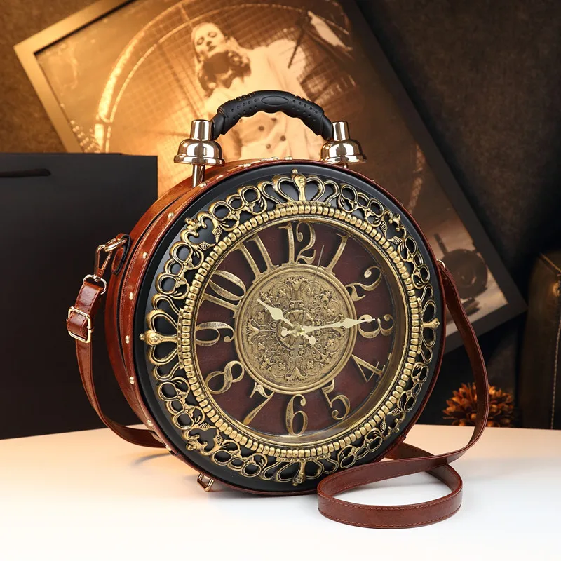 2026 Luxury Fashion Designer Retro Creative Clock Handbag Funny Women's Round Bag Vintage Simulated Clock Shoulder Crossbody Bag