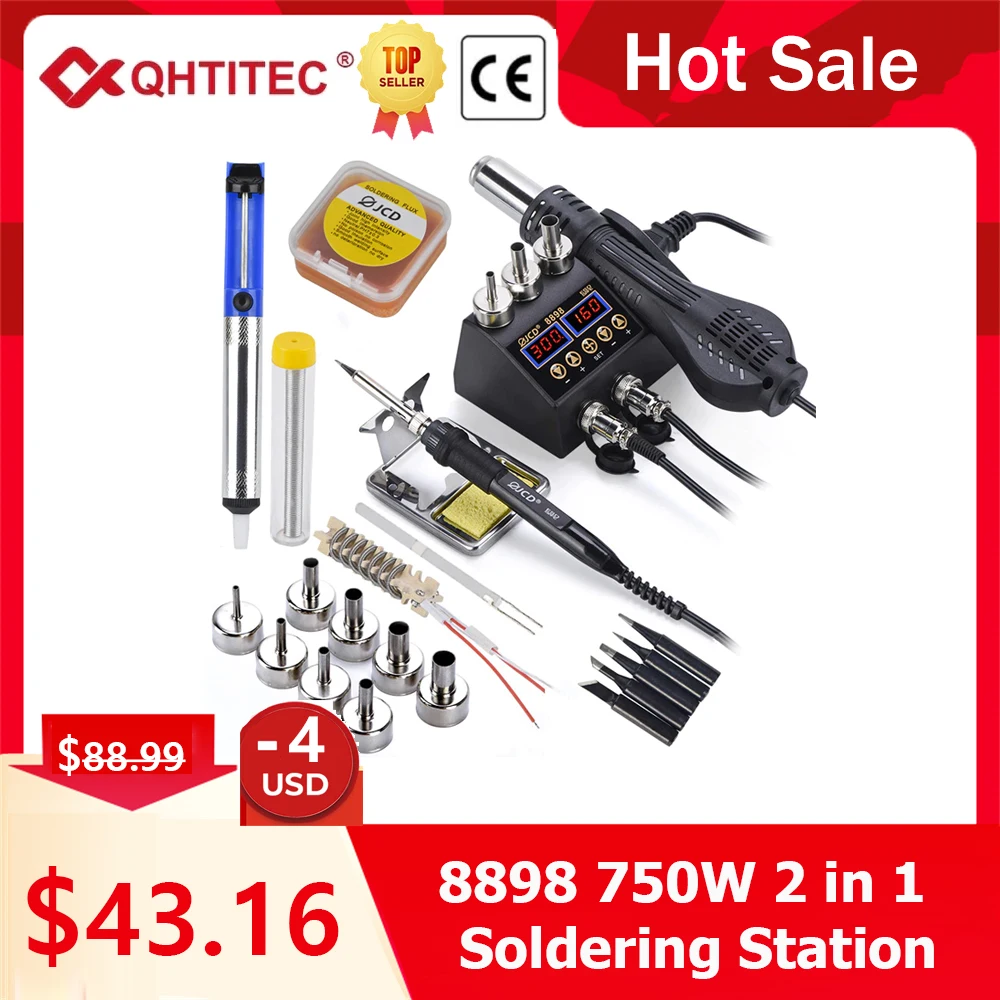 

JCD 8898 750W Soldering Station 2 in 1 LCD Digital display Rework Welding Station Kit Soldering Iron Hot Air Repair Solder tools