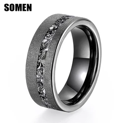 Somen Black 8mm Tungsten Carbide Ring Sanded with Zircon for Gift Men Ring Male Wedding Band