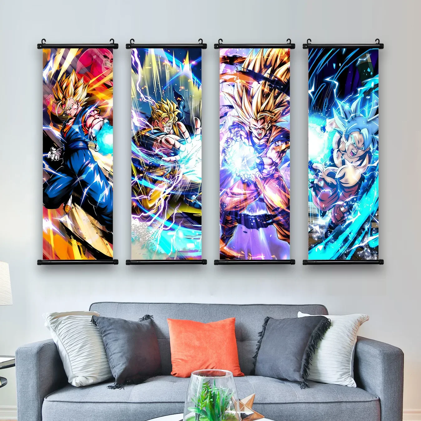 Póster impreso de Dragon Ball, obra de arte de pared de Anime, imágenes de Goku, pintura de Bejīta, lienzo, rollos colgantes de Super Saiyan, decoración de la habitación del hogar