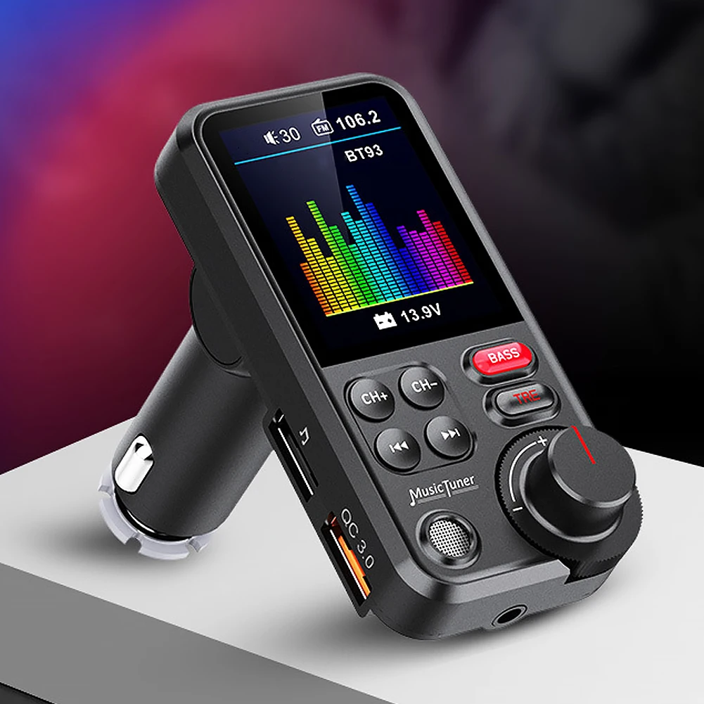 1.8 Inch Music Player QC3.0 Charging Bluetooth-Compatible Car Wireless USB Fast Charger Treble Bass Sound Hands Free Car Kit AUX
