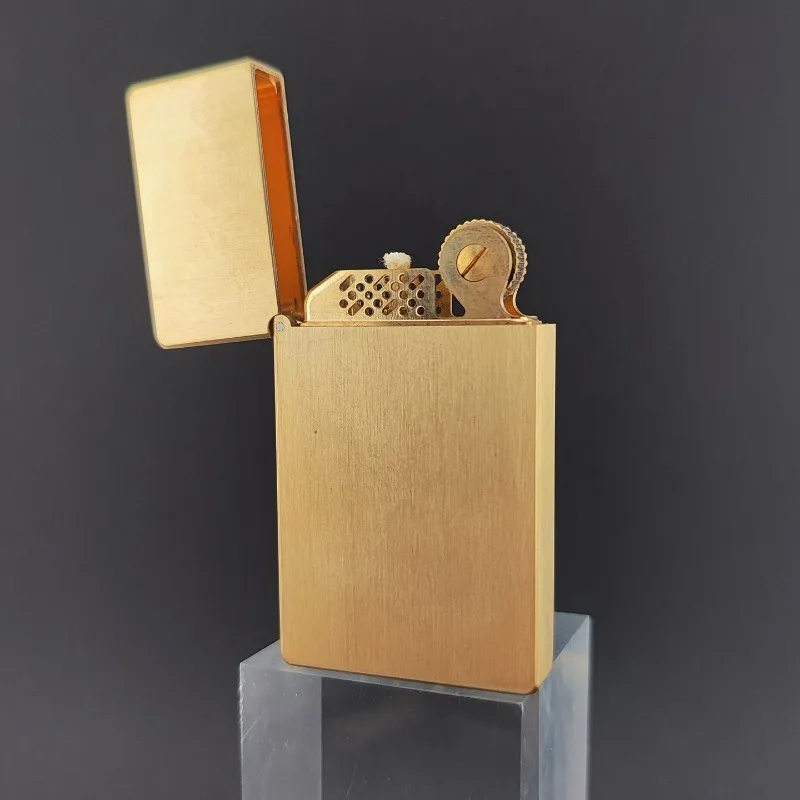 

New CNC processed kerosine lighter with brushed matte pure copper retro grinding wheel cigarette lighting tool for men as a gift