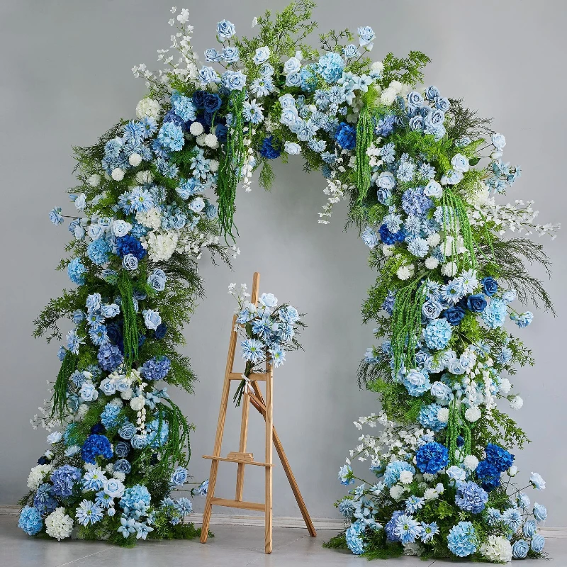 

240CM Blue Hydrangea Flower Monet Garden Pastoral Style Arch Flower Arrangement Outdoor Wedding Photography Artificial Flowers